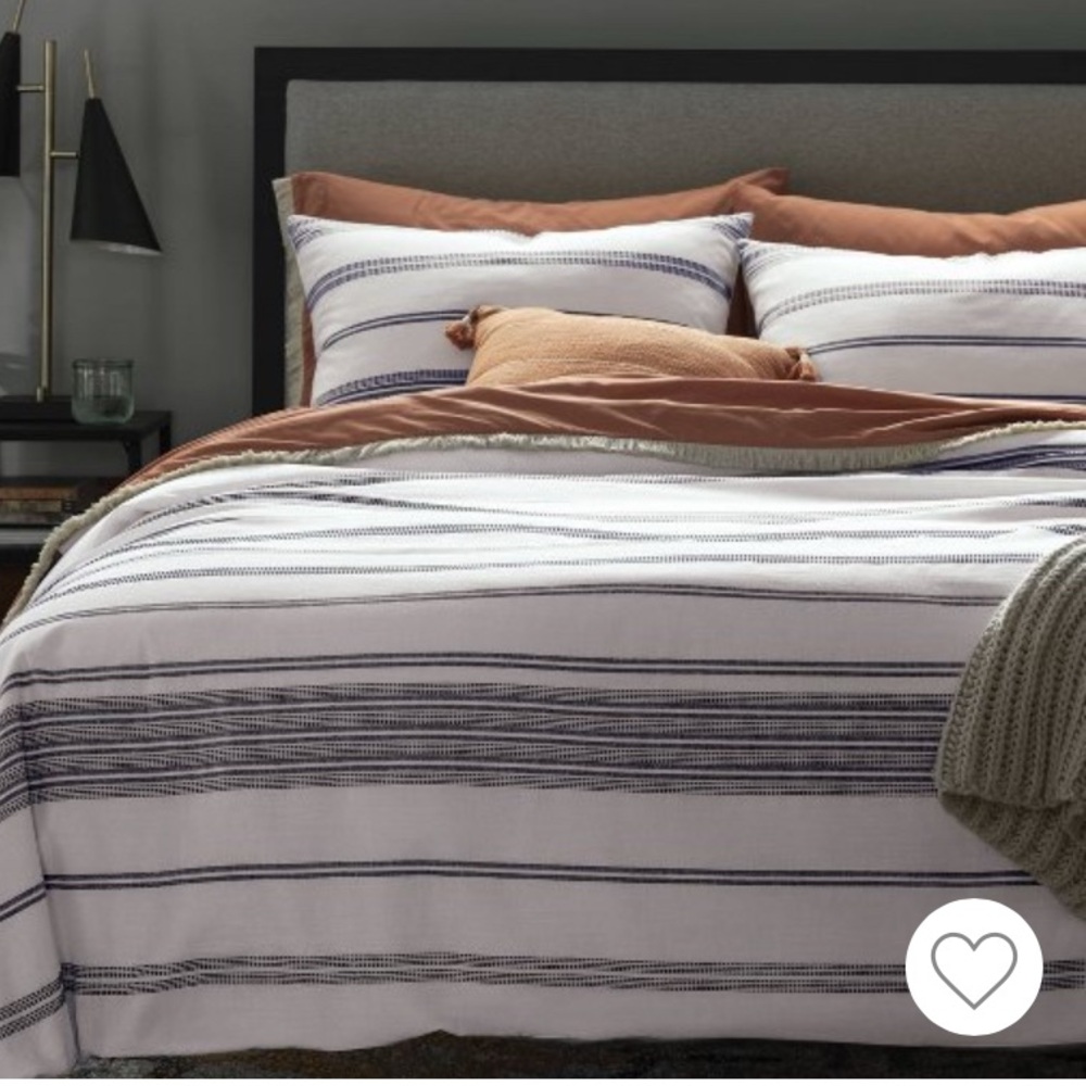 Coastal King Cotton Striped Navy and White Duvet Cover and shams set 3-pc